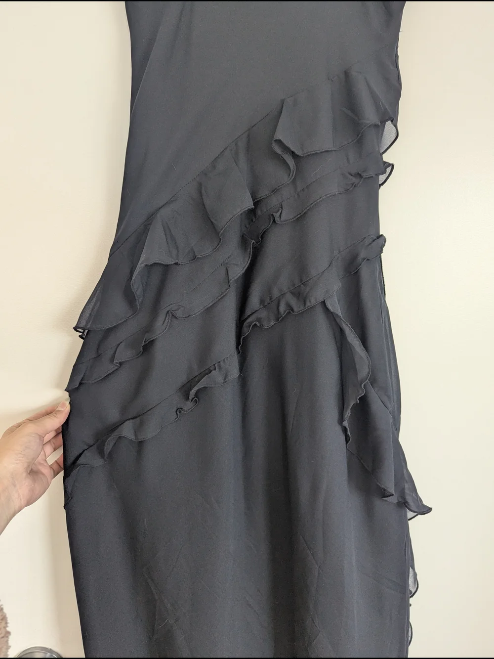 Abercrombie & Fitch Black Ruffle V-Neck Maxi Dress
